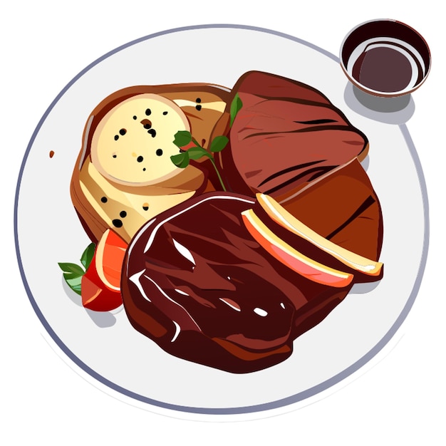 gegrilde rundvlees steak en aardappelen op bord geïsoleerd op witte achtergrond top view vector illustratie