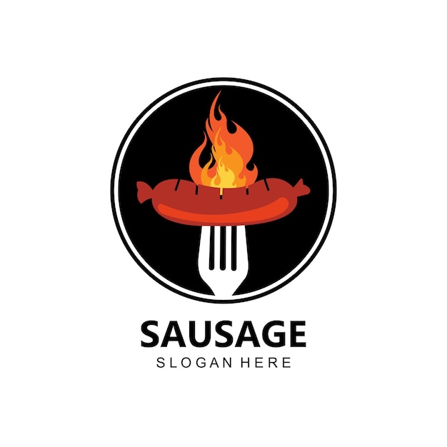 Gegrilde worst logo vector symbool barbecue vlees retro concept