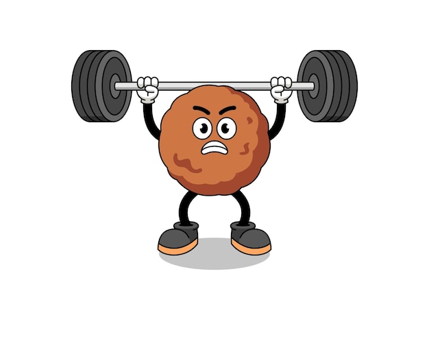 Gehaktbal mascotte cartoon opheffing van een barbell character design