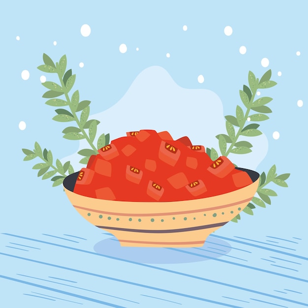 Gehakte tomaat en blaadjes