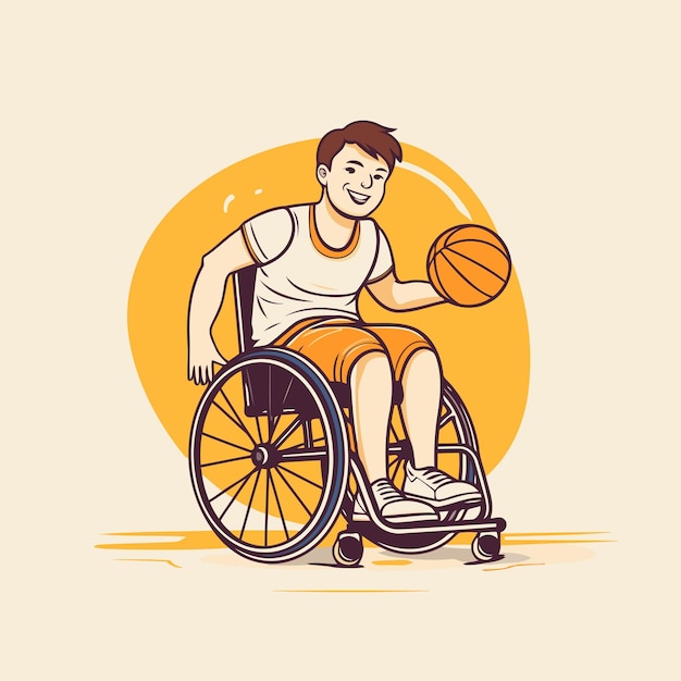 Gehandicapte man in een rolstoel die basketbal speelt Cartoon vector illustratie