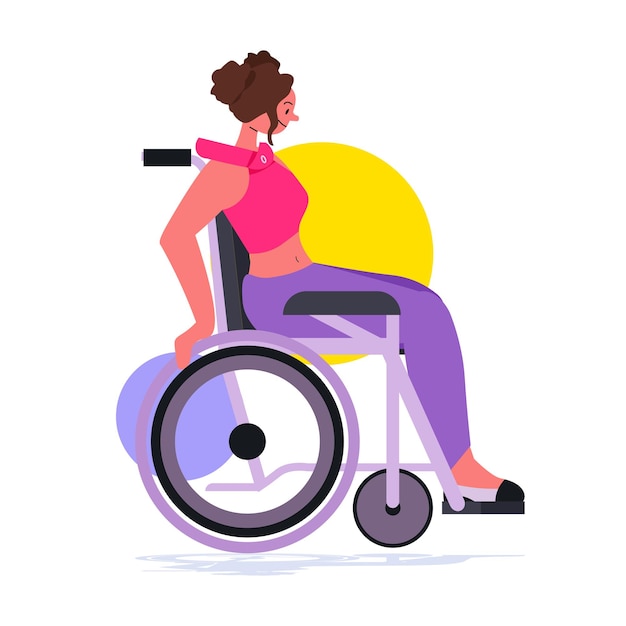 Vector gehandicapte vrouw zit in een rolstoel mensen met een handicap revalidatieconcept