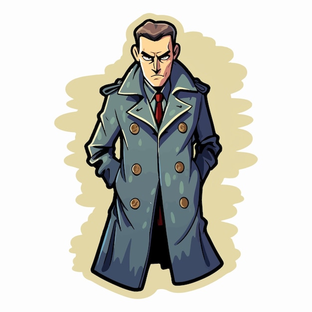 Geheime agent in een jas creatief illustratie sticker ontwerp