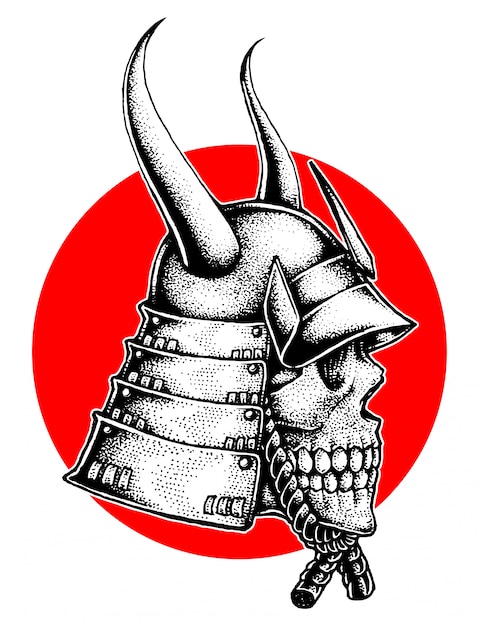 Gehoornde samurai warhelm skull