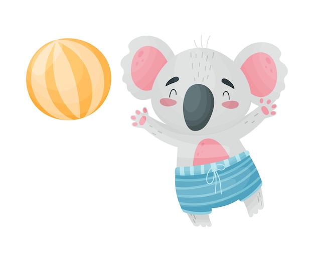 Gehumaniseerde koala speelt de bal vectorillustratie op witte achtergrond