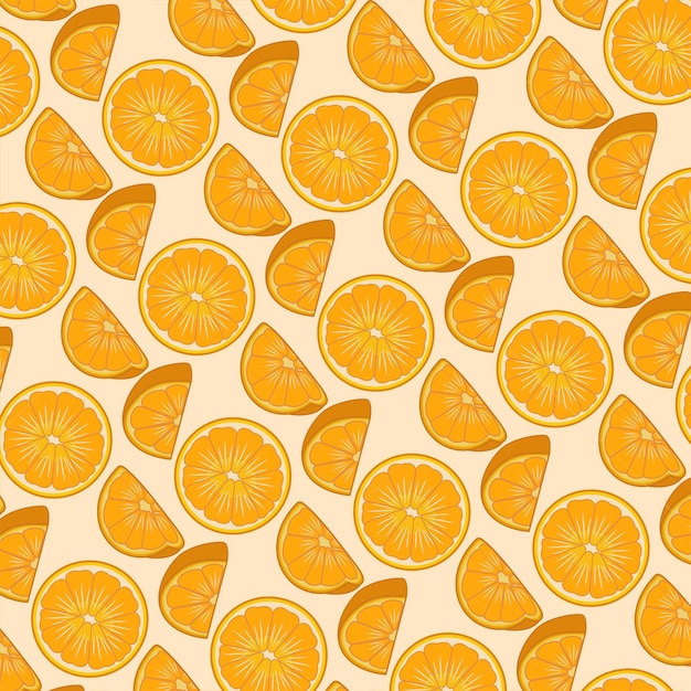 Geïllustreerd patroon van gesneden en hele sinaasappelen. Vector. Resource afbeelding. Achtergrond. Fruit. Verrukkelijk
