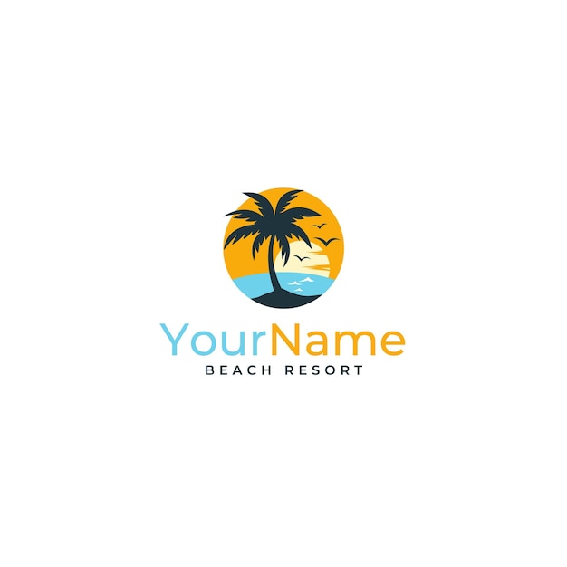 Geïllustreerde Beach Resort Logo-sjabloon