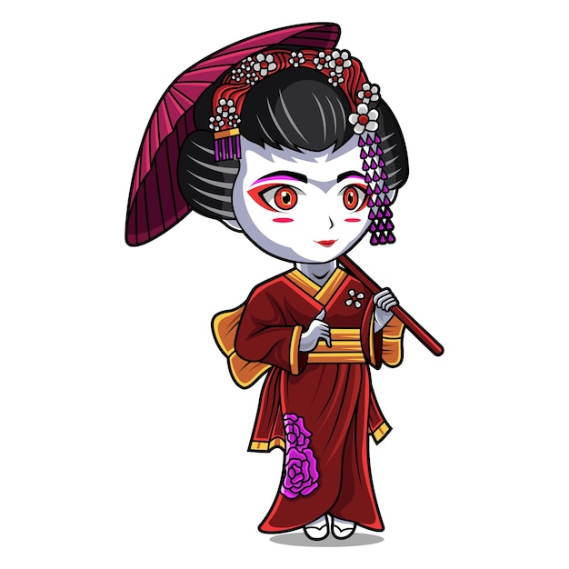 Geisha chibi mascotte logo ontwerp