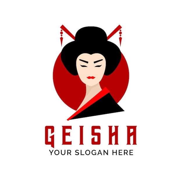 Modello della mascotte di vettore di progettazione del logo della ragazza di geisha