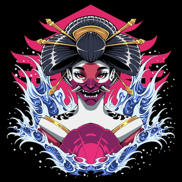 Geisha hoofd mascotte logo ontwerp