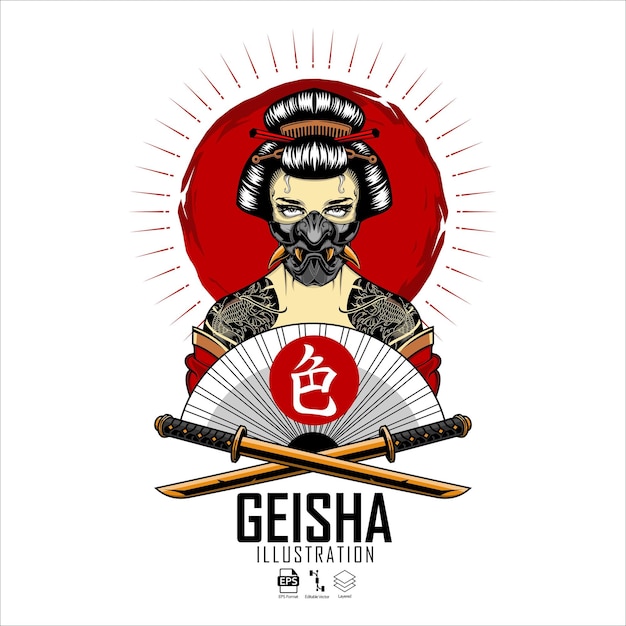 GEISHA ILLUSTRATIE 2 MET EEN WITTE ACHTERGROND