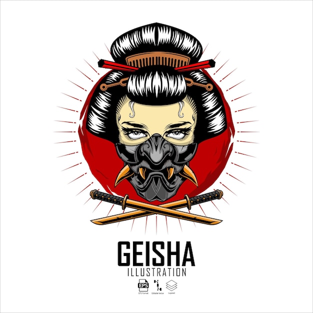 Vector geisha illustration 1 with a white background