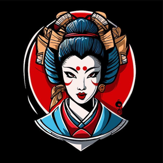 Geisha japan samurai girl hand drawn flat stylish cartoon sticker icon concept isolated illustration