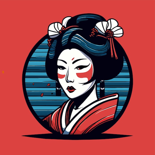 Geisha japan samurai girl hand drawn flat stylish cartoon sticker icon concept isolated illustration