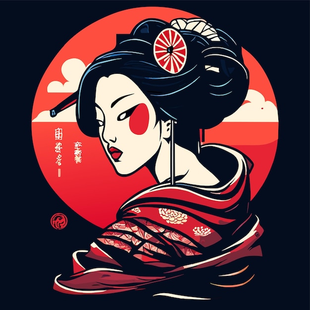 Geisha japan samurai girl hand drawn flat stylish cartoon sticker icon concept isolated illustration