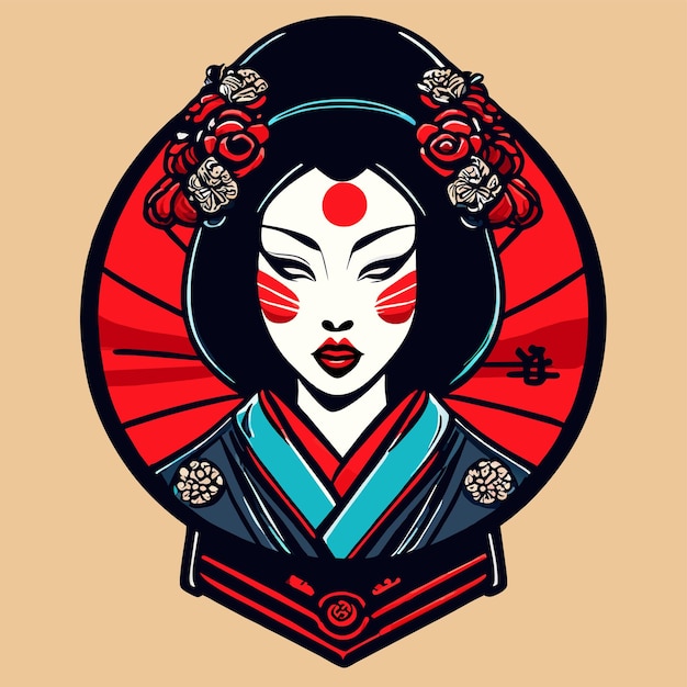 Geisha japan samurai meisje met de hand getekend platte stijlvolle cartoon sticker icoon concept geïsoleerde illustratie