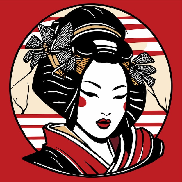 Geisha japan samurai meisje met de hand getekend platte stijlvolle cartoon sticker icoon concept geïsoleerde illustratie