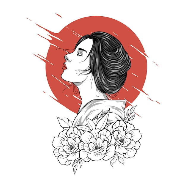 Vector geisha japanese illustration t shirt design