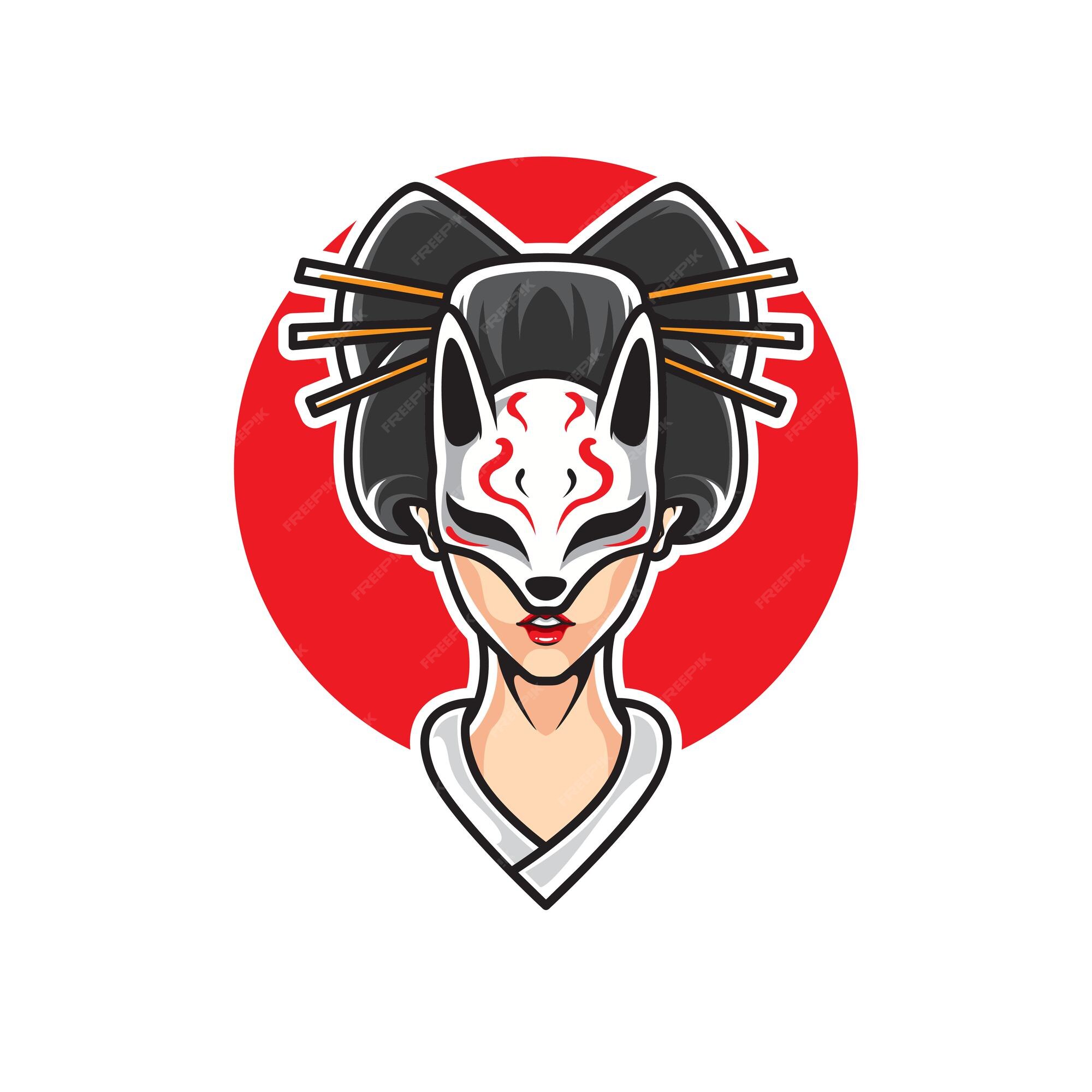 Premium Vector | Geisha kitsune mask head logo