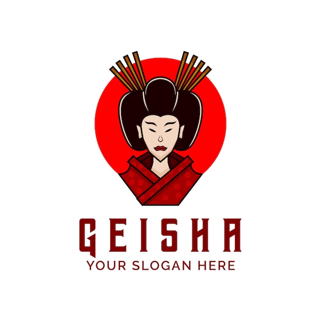 Geisha Lady Logo Design Vector Mascot template