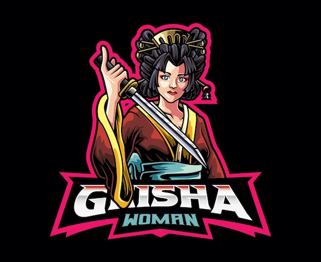 Vettore geisha mascotte logo design