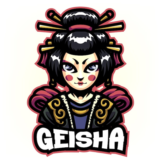 Geisha Mascot logo Template Isolated on the Black Background