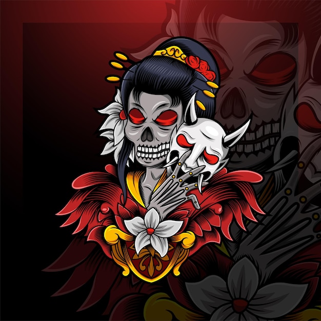 Geisha schedel esport mascotte logo