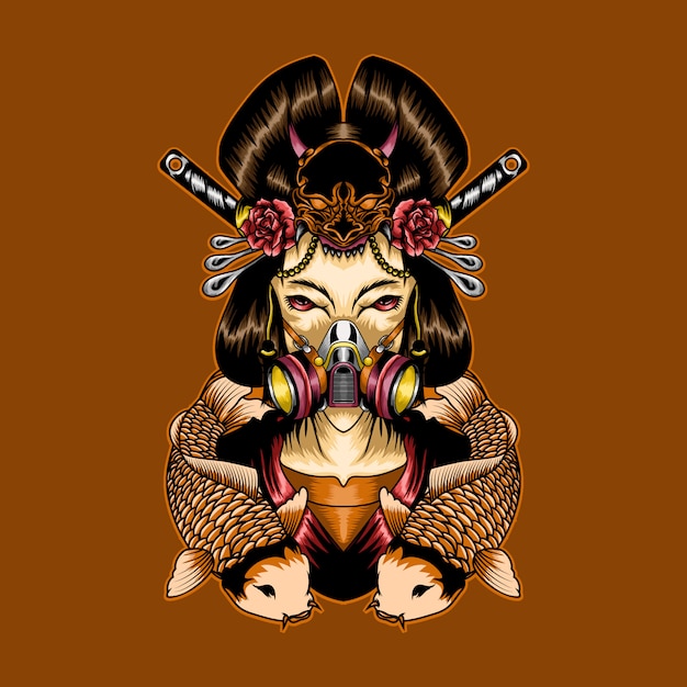 Vector geisha wear mask