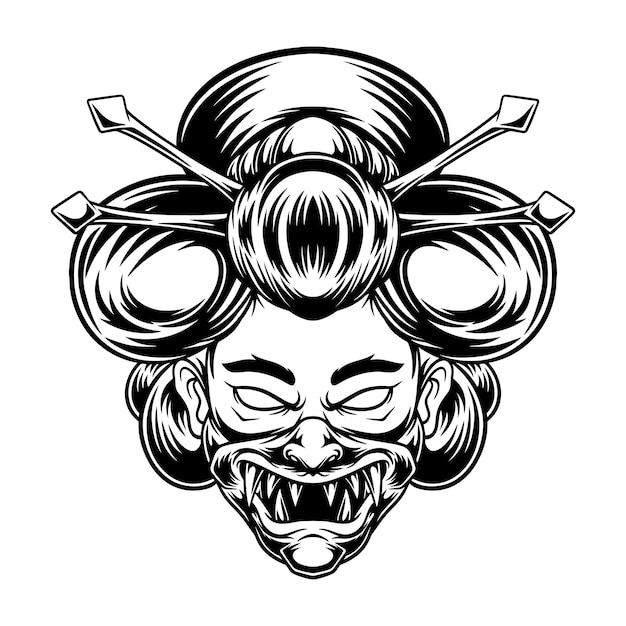 Vettore geisha che indossa l'illustrazione della maschera hannya