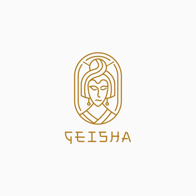 Geisha with line style logo template.