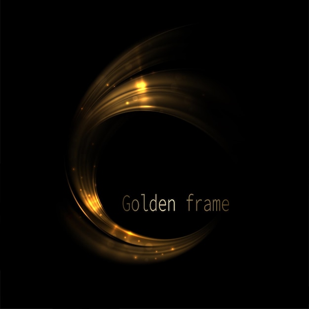 Geïsoleerd gouden abstract rond frame met heldere glitter op zwarte achtergrond