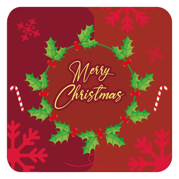 Geïsoleerd label met hulstornamenten en tekst Merry christmas card Vector