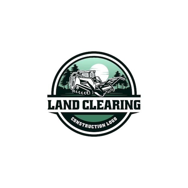 Geïsoleerd logo van bosbouwmulchmachine met embleemstijl