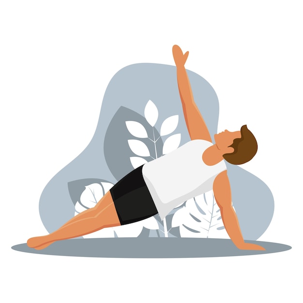 Geïsoleerd mannelijk karakter dat yoga doet. Vectorillustratie