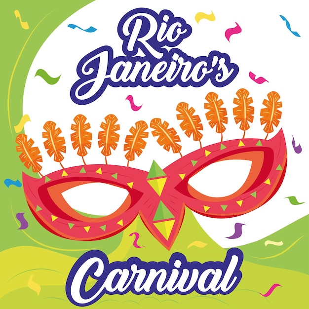 Geïsoleerd maskerademasker met veren brazilië carnaval poster vector illustratie