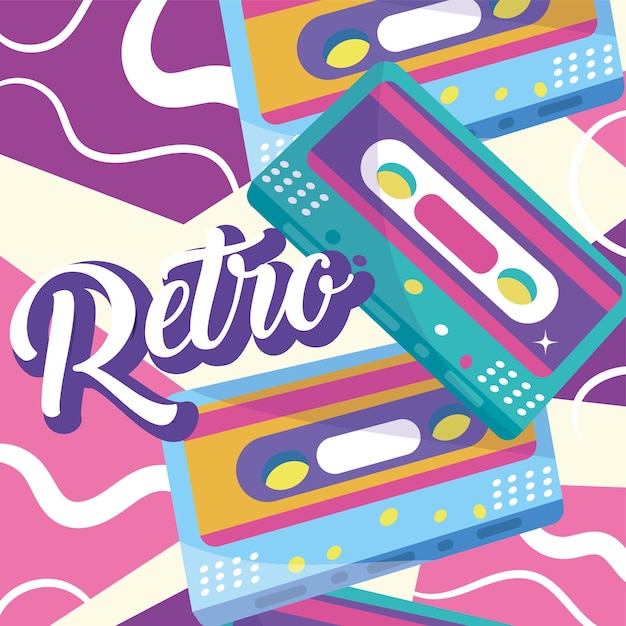 Geïsoleerd paar cassettes Nostalgische levendige retro gekleurde achtergrond Vector illustratie