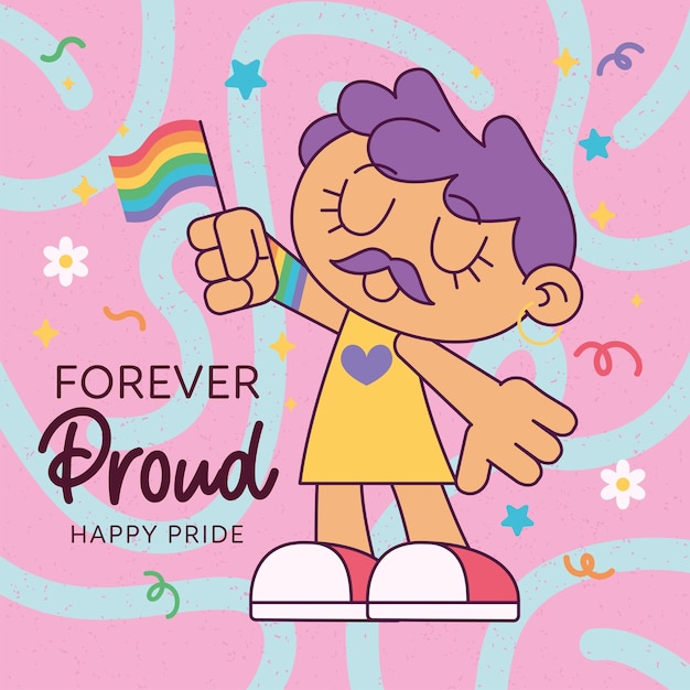 Geïsoleerd schattig transgenderkarakter met lgbt-vlag Proud month Vector