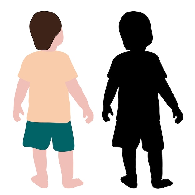 Geïsoleerd silhouet van een kind en in een jongen in vlakke stijl