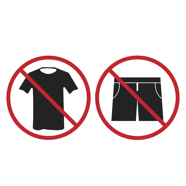 Geïsoleerd teken geen korte broek t-shirt t-shirt niet toegestaan in rode cirkel doorgestreept formele kleding