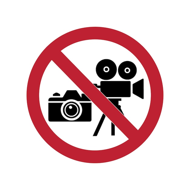Geïsoleerd teken pictogram van geen video nemen geen foto geen camera toegestaan