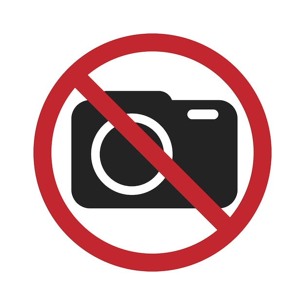Geïsoleerd verbodsbord geen camera toegestaan geen foto's maken met ronde camera gekruist rood bord