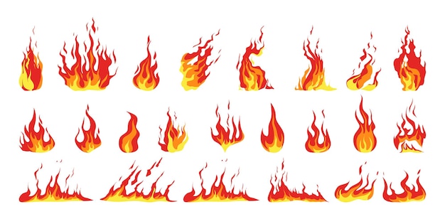 Geïsoleerd vuur op een witte achtergrond Rode en gele vlammen