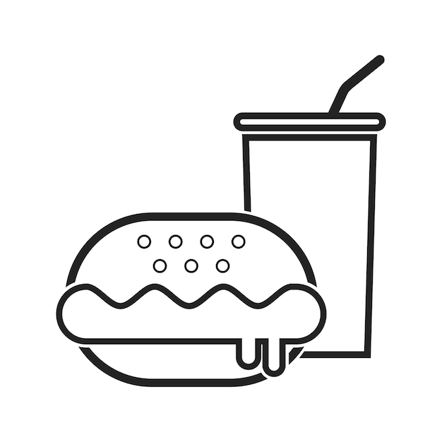 Geïsoleerd zwart bord voor een voedsel- en drankrestaurant met het icoon van de hamburger cheesebudger burger