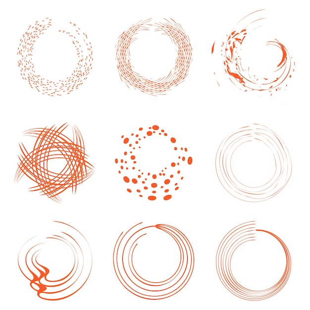 Geïsoleerde abstracte ronde vorm oranje kleur logo collectie zon logo set geometrische cirkels vector illustratie
