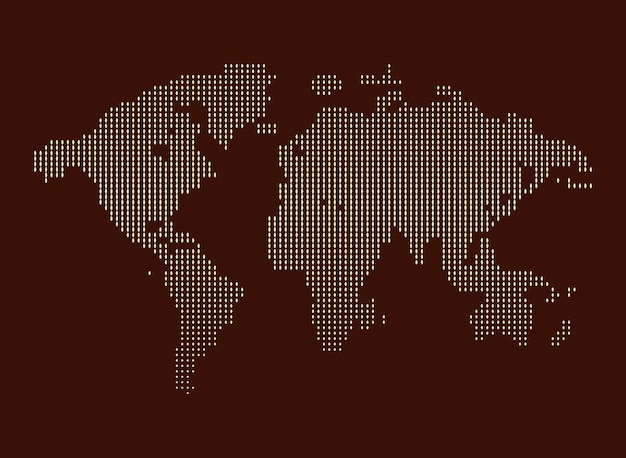 Geïsoleerde bruine kleur wereldkaart van stippen op witte achtergrond aarde vectorillustratie