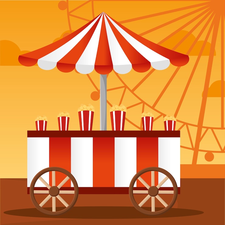 Vector geïsoleerde carnaval winkelen mobiele tent pretpark vectorillustratie