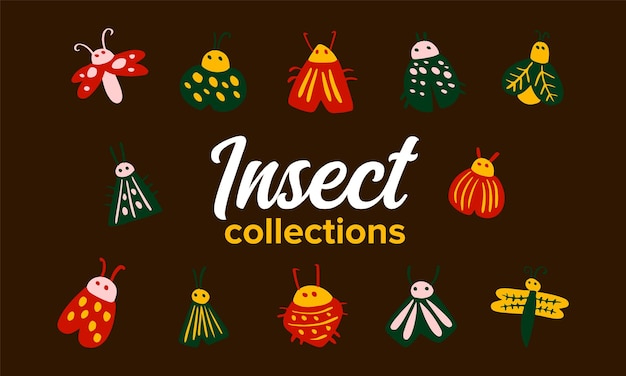 Geïsoleerde eenvoudige insecten vector collectie