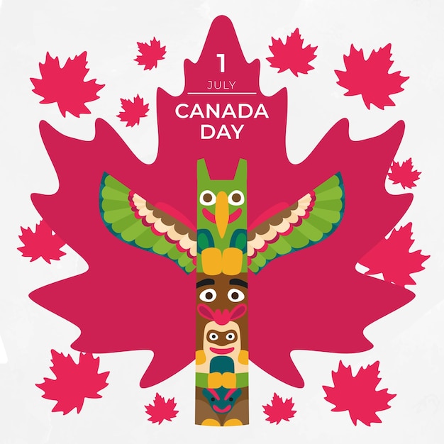 Geïsoleerde gekleurde dierlijke totem en esdoornbladeren Happy Canada day Vector