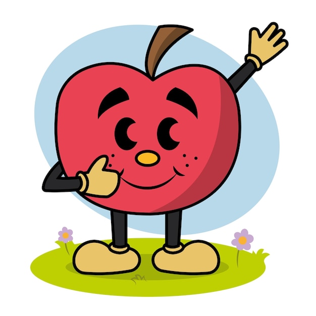 Geïsoleerde gekleurde happy apple traditionele stripfiguur vector