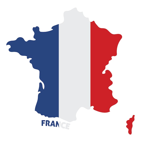Geïsoleerde gekleurde kaart van Frankrijk met zijn vlag Vector illustratie
